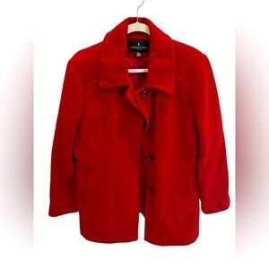 London Fog Women's Wool Blend Pea Coat Red Color Size XL